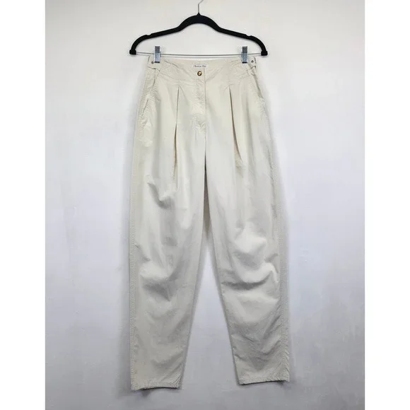 Christian Dior Actifs Pants Women 6 Beige Tapered Pleated High Waisted Old Money - Picture 2 of 16
